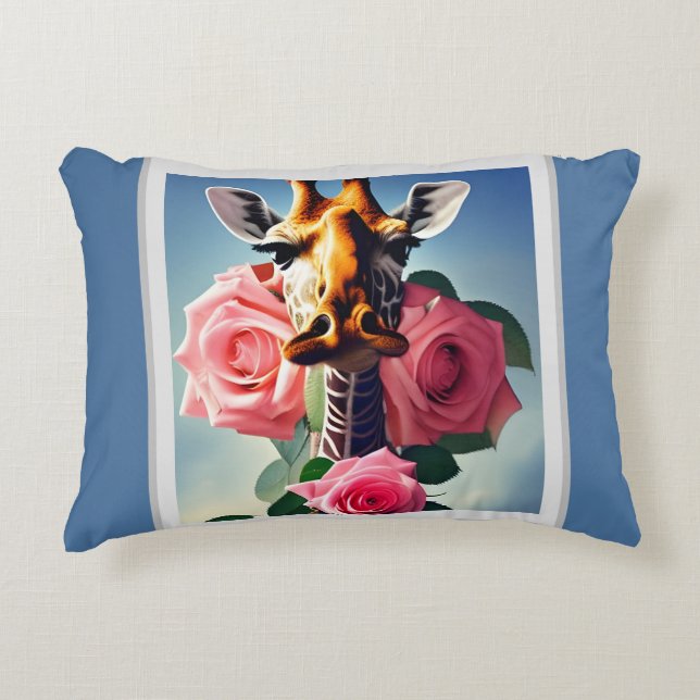 Funny Giraffe and Roses Surreal  Decorative Cushion (Front)