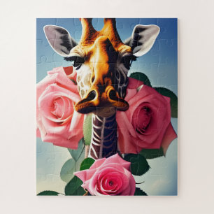 Funny Giraffe and Roses Surreal Jigsaw Puzzle