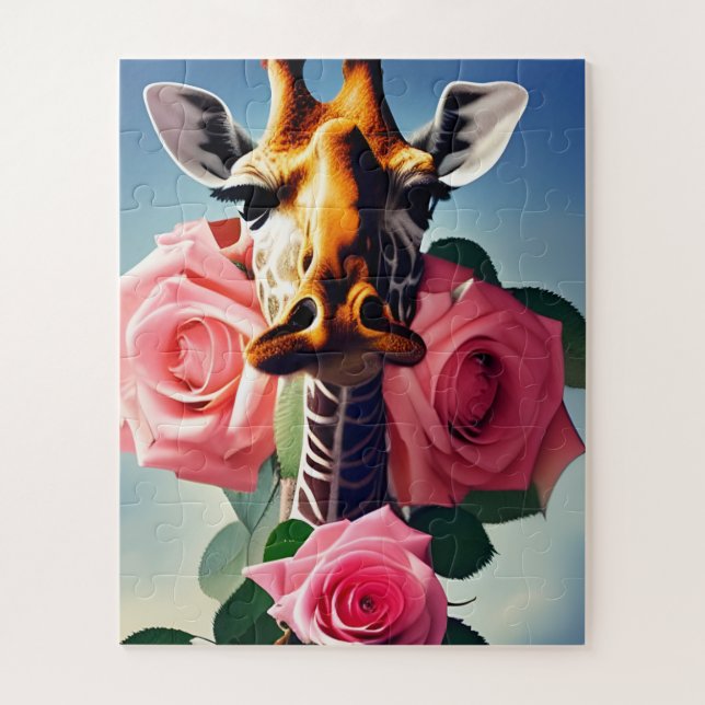 Funny Giraffe and Roses Surreal  Jigsaw Puzzle (Vertical)