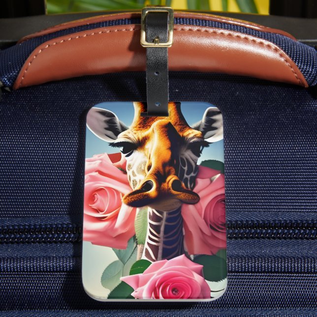 Funny Giraffe and Roses Surreal  Luggage Tag (Front Insitu 2)