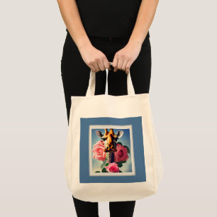 Funny Giraffe and Roses Surreal  Shopping Tote Bag