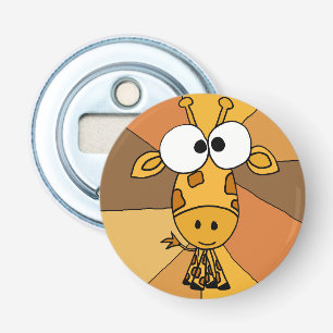 Funny Giraffe Art Button Bottle Opener