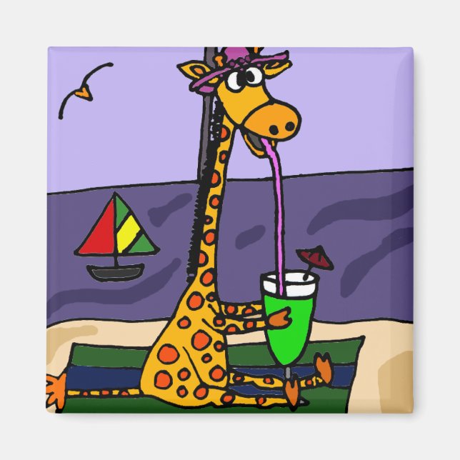 Funny Giraffe at the Beach Art Magnet (Front)