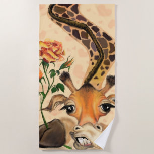 Funny Giraffe Beach Towel Gentleman with Rose