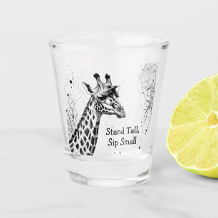 Funny Giraffe Black White Ink Personalised Shot Glass