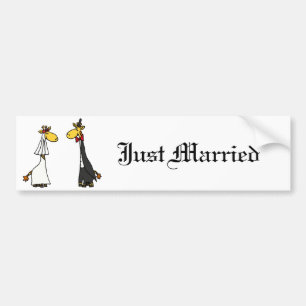 Funny Giraffe Bride and Groom Wedding Cartoon Bumper Sticker