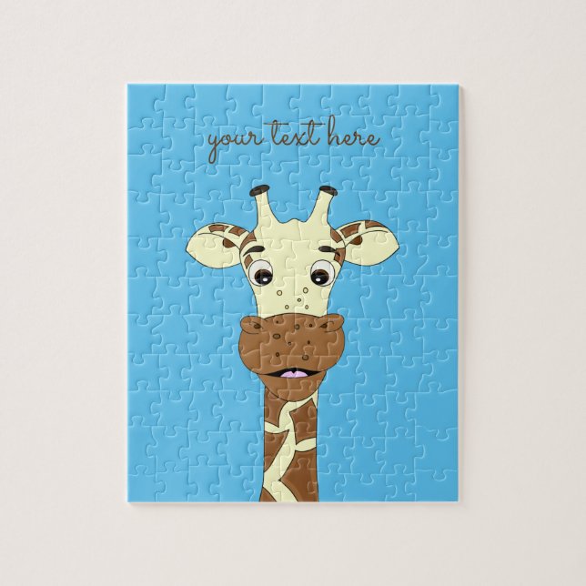 Funny giraffe cartoon blue custom kids puzzle (Vertical)