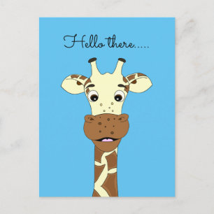 Funny giraffe cartoon blue Hello kids postcard