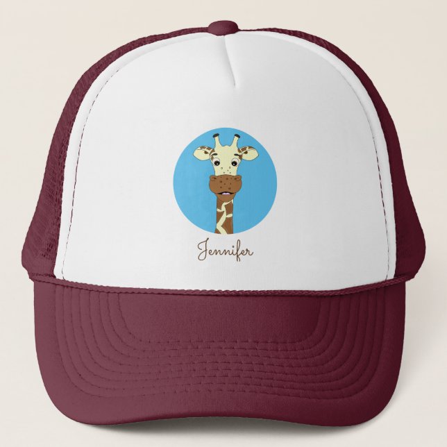 Funny giraffe cartoon blue name hat (Front)