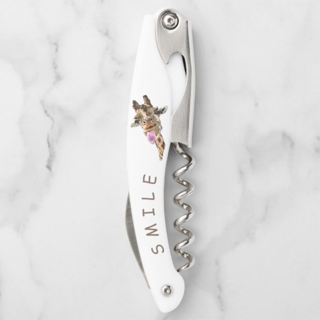 Funny Giraffe Corkscrew Smile - Custom Text (Back)