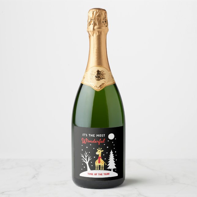 Funny Giraffe Design For Women Girls Safari Giraff Sparkling Wine Label (Front)