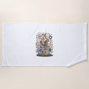 funny giraffe drummer beach towel