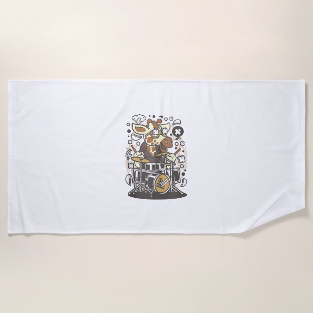 funny giraffe drummer  beach towel (Front)