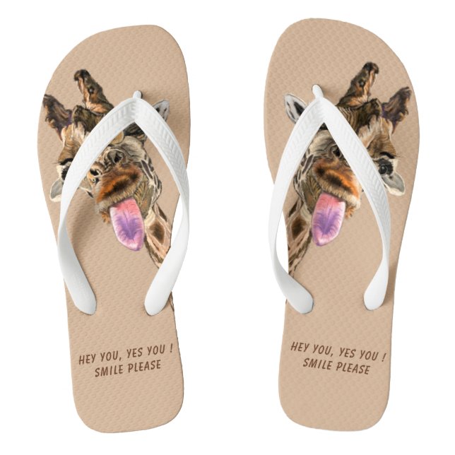 Funny Giraffe Flip Flops Smile - Choose Colours (Footbed)