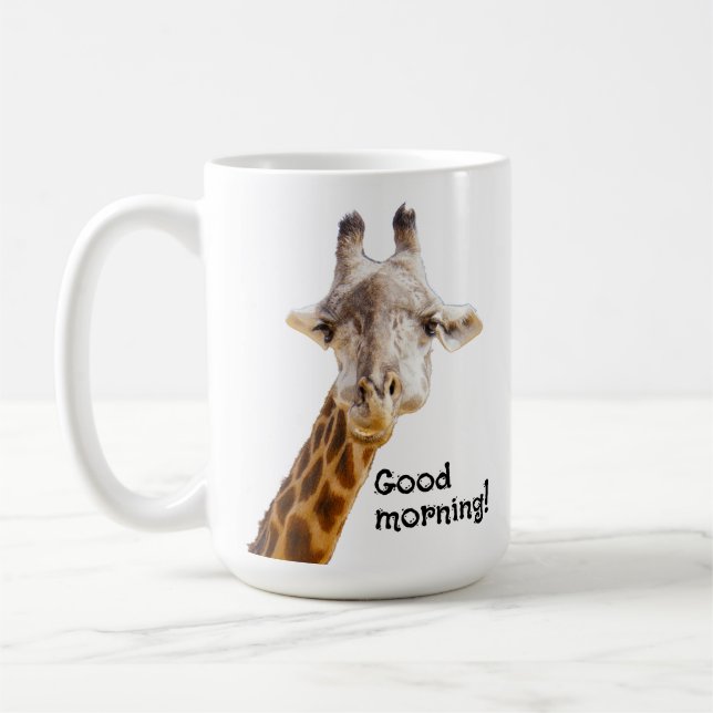 Funny Giraffe Good Morning Greeting Wildlife Coffee Mug (Left)