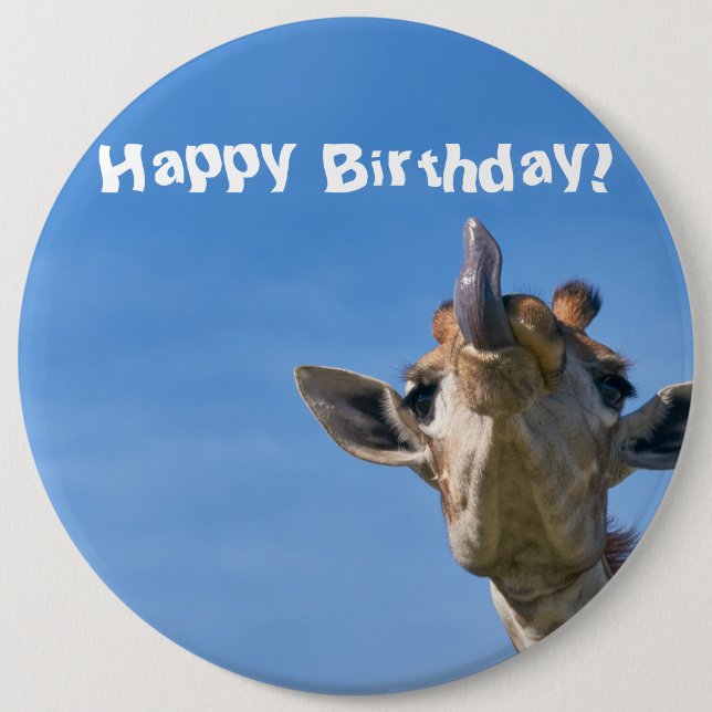 Funny Giraffe Happy Birthday 6 Cm Round Badge (Front)