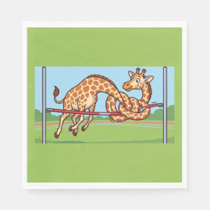 Funny Giraffe High Jump Cartoon Napkin