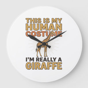 Funny Giraffe Human Costume Vintage Engraving Shir Large Clock