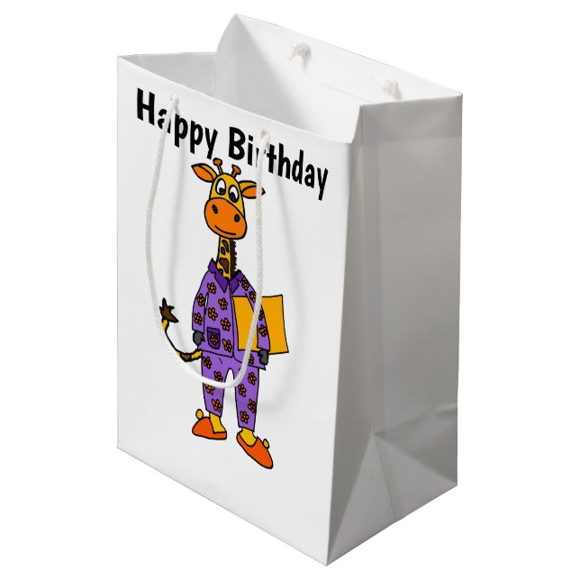 Funny Giraffe i Pyjamas with Pillow Cartoon Medium Gift Bag (Front Angled)