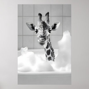 Funny Giraffe in Bubble Bath Print, Vintage Poster