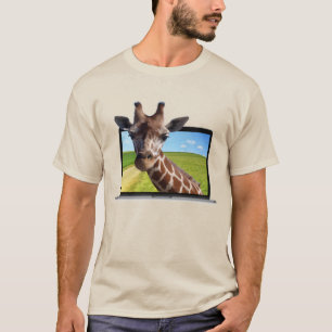 Funny Giraffe in laptop 3D graphic illusion photo T-Shirt