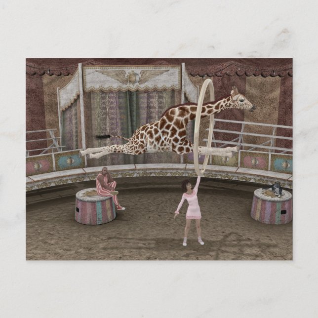 Funny Giraffe Jumps Through Ring Holiday Postcard (Front)