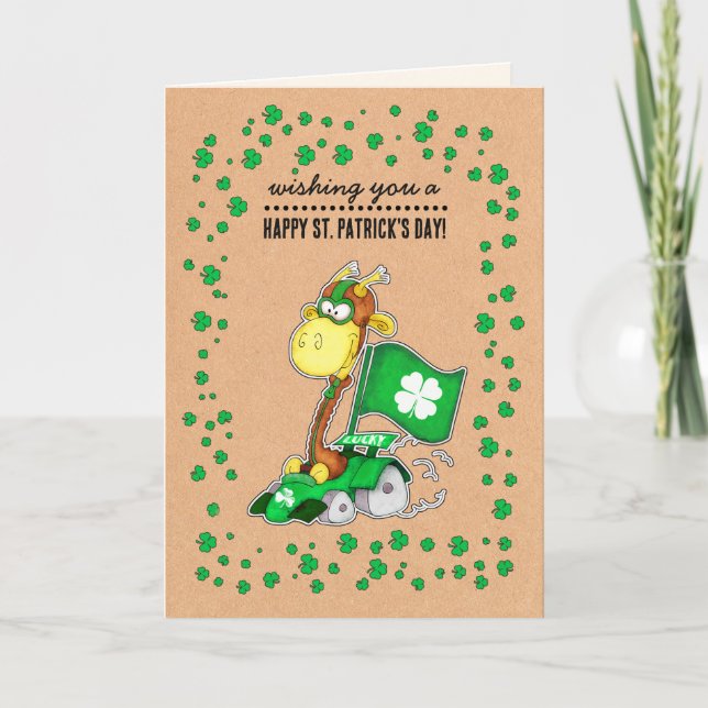 Funny Giraffe Kraft Paper St. Patrick's Day Custom Card (Front)