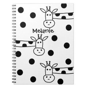 Funny Giraffe Line Drawing and Dots Personalised Notebook