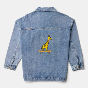 Funny Giraffe Lover Giraffe Skateboard Denim Jacket