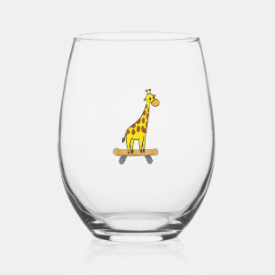 Funny Giraffe Lover Giraffe Skateboard Stemless Wine Glass