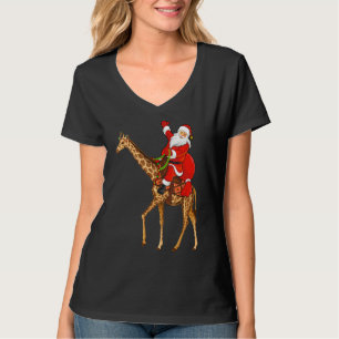 Funny Giraffe Lover Santa Riding Giraffe Christmas T-Shirt