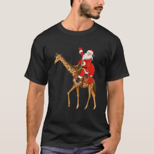 Funny Giraffe Lover Santa Riding Giraffe Christmas T-Shirt