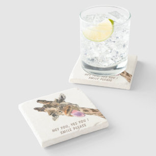 Funny Giraffe Marble Stone Coaster Catchy Text