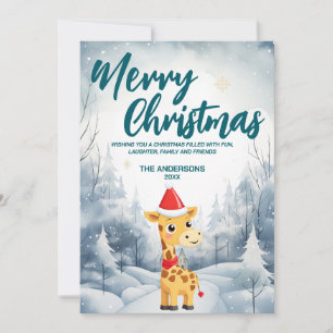 Funny Giraffe Merry Xmas tree snow Holiday party Card