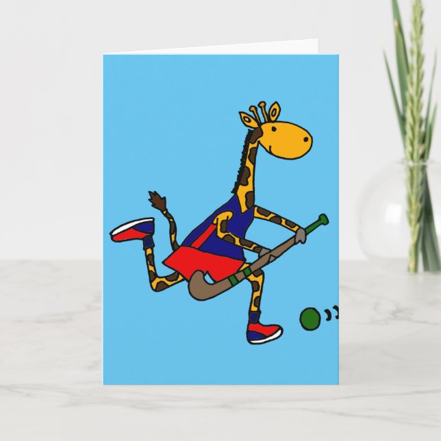 Funny Giraffe Playing Field Hockey Card (Front)