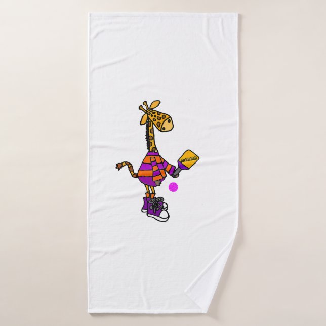 Funny Giraffe Playing Pickleball  Bath Towel (Bath Towel)