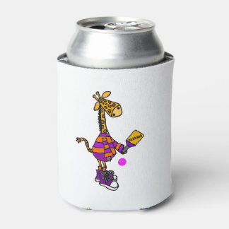 Funny Giraffe Playing Pickleball Can Cooler