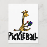 Funny Giraffe Playing Pickleball Cartoon