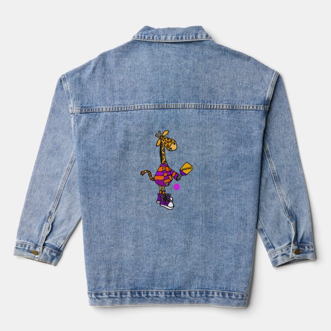 Funny Giraffe Playing Pickleball  Denim Jacket (Back)