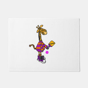 Funny Giraffe Playing Pickleball Doormat
