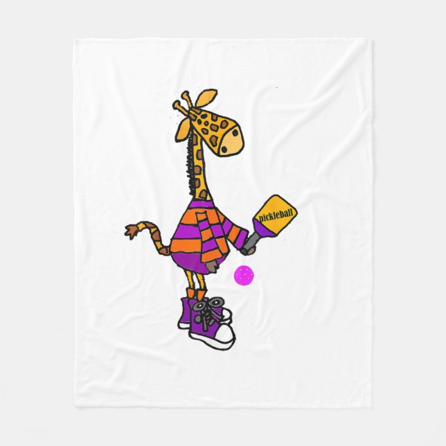 Funny Giraffe Playing Pickleball  Fleece Blanket (Front)