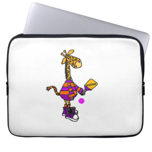 Funny Giraffe Playing Pickleball  Laptop Sleeve