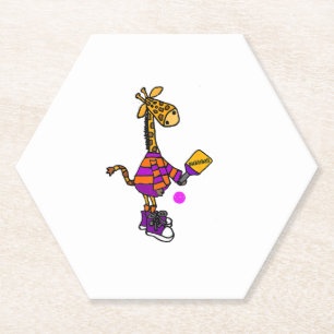 Funny Giraffe Playing Pickleball Paper Coaster