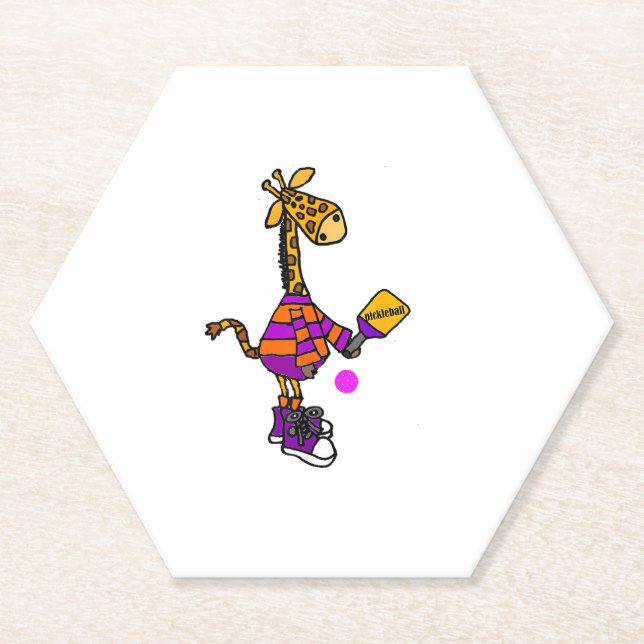 Funny Giraffe Playing Pickleball  Paper Coaster (Front)