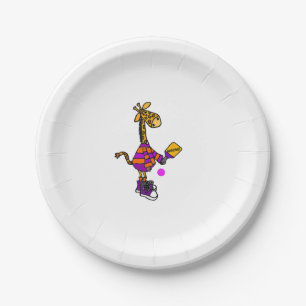 Funny Giraffe Playing Pickleball  Paper Plate