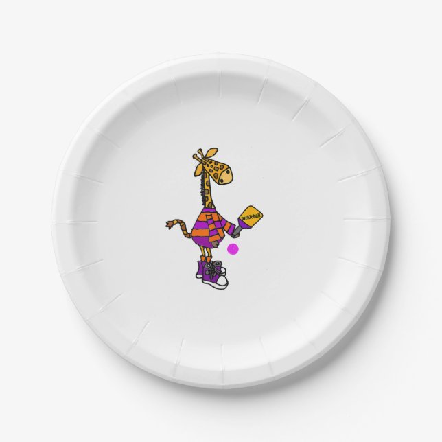 Funny Giraffe Playing Pickleball  Paper Plate (Front)