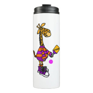 Funny Giraffe Playing Pickleball Thermal Tumbler