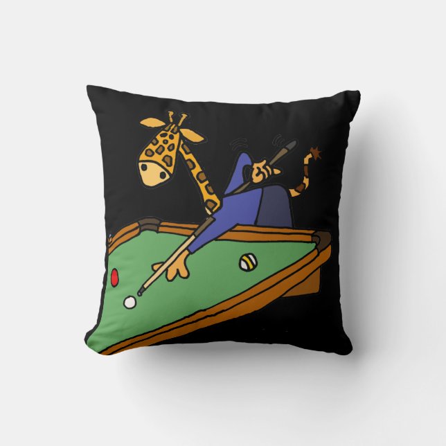 Funny Giraffe Playing Pool Cartoon Cushion (Front)