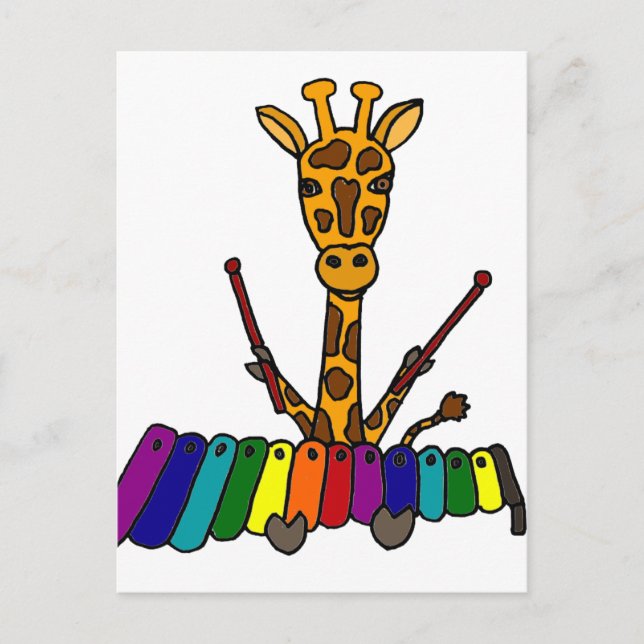Funny Giraffe Playing Xylophone Cartoon Postcard (Front)