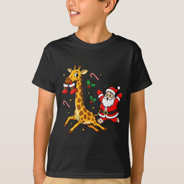 Funny Giraffe Santa Claus Boots Christmas Womens M T-Shirt (Front)